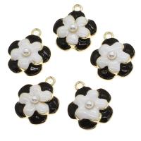 Zinc Alloy Flower Pendler, med perle, emalje, blandede farver, 24x20x8mm, Solgt af PC