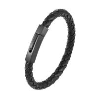 Cuero de PU Pulsera, con acero inoxidable, pistola de color negro chapado, diverso tamaño para la opción & para hombre, más colores para la opción, Vendido por UD