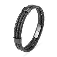 PU Leather Bracelet with Stainless Steel plated multilayer & for man Sold By PC