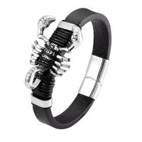 Cuero de PU Pulsera, con acero inoxidable 316L, diverso tamaño para la opción & para hombre, Negro, Vendido por UD