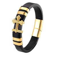 Cuero de PU Pulsera, con acero inoxidable, chapado, teñido & diverso tamaño para la opción & para hombre, Negro, Vendido por UD