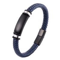 Cuero de PU Pulsera, con acero inoxidable 316L, pistola de color negro chapado, teñido & diverso tamaño para la opción & para hombre, más colores para la opción, Vendido por UD