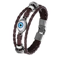 PU Armbånd, med Zinc Alloy, Evil Eye, flerlags & for mennesket, flere farver til valg, Længde Ca. 8.27 inch, Solgt af PC