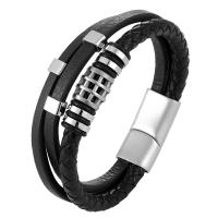 PU Armband, met 316L roestvrij staal, multilayer & verschillende grootte voor keus & voor de mens, meer kleuren voor de keuze, Verkocht door PC