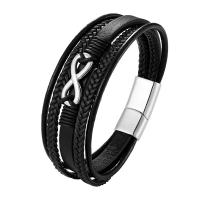 PU Leather Bracelet with Stainless Steel plated multilayer & dyed & for man Sold By PC