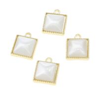 Sinkkiseos riipukset, kanssa Pearl Shell, Square, kultainen, 15x12x4mm, Myymät PC