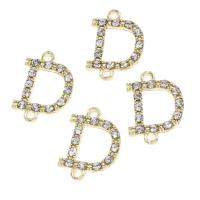 Brev Zinc Alloy Connector, Letter D, med rhinestone, gylden, 20x14x2mm, Solgt af PC