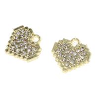 Cynk stopu Rhinestone wisiorki, Stop cynku, Serce, z kamieniem, złoty, 14x14x2mm, sprzedane przez PC