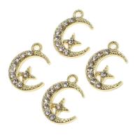 Zinc alliage strass Pendants, alliage de zinc, Lune et Etoile, avec strass, doré, 19x14x3mm, Vendu par PC