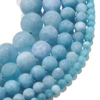 Aquamarijn Kraal, Ronde, gepolijst, Natuurlijk & DIY & verschillende grootte voor keus & frosted, blauw, Per verkocht 14.96 inch Strand