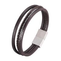 Mikrofaser PU Armband, Edelstahl Magnetverschluss, silberfarben plattiert, drei Schichten & unisex & verschiedene Größen vorhanden & gewebte Muster, dunkelbraun, 4x3x22x2mm, verkauft von PC