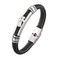 Microfiber PU Bracelet with Stainless Steel silver color plated Unisex & woven pattern black Sold By PC