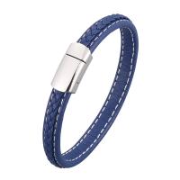 Microfiber PU Armbånd, rustfrit stål magnetlås, sølvfarvet forgyldt, Unisex & forskellig størrelse for valg & vævet mønster, blå, 8x5mm, Solgt af Strand