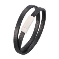 Mikrofaser PU Armband, Edelstahl Magnetverschluss, silberfarben plattiert, Doppelschicht & unisex & verschiedene Größen vorhanden, schwarz, 6x3mm, verkauft von Strang