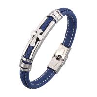 Mikrofaser PU Armband, mit Edelstahl, Kreuz, silberfarben plattiert, unisex & verschiedene Größen vorhanden & gewebte Muster, blau, 8x5mm, verkauft von PC