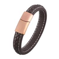 Microfiber PU Armbånd, rustfrit stål magnetlås, forgyldt, Unisex & forskellig størrelse for valg & vævet mønster, brun, 12x6mm, Solgt af Strand