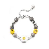 Partículas de acero Pulsera y collar, con Plástico, con 1.96 lnch extender cadena, Cara sonriente, unisexo & diferentes estilos para la opción & para hombre, amarillo, 5PCs/Grupo, Vendido por Grupo