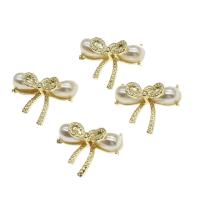 Zinc Alloy Bowknot Pendants with pearl golden Sold By PC