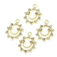 Zinc alliage strass Pendants, alliage de zinc, avec perle, soleil, avec strass, doré, 18x14x3mm, Vendu par PC