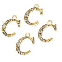 Zink Alloy Rhinestone Hängen, Letter C, med strass, gyllene, 18x13x1mm, Säljs av PC