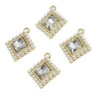 Cynk stopu Rhinestone wisiorki, Stop cynku, ze Perła, Rhombus, z kamieniem, złoty, 16x16x5mm, sprzedane przez PC