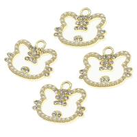 Zinc alliage strass Pendants, alliage de zinc, avec perle, chat, avec strass, doré, 18x23x3mm, Vendu par PC