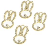 Zinc Alloy Rhinestone Pendants with pearl Rabbit with rhinestone golden Sold By PC