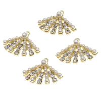 Zinklegering strass hangers, Zinc Alloy, met parel, Fan, met strass, gouden, 18x25x4mm, Verkocht door PC