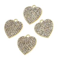 Zinklegering Hart Hangers, Zinc Alloy, met strass, gouden, 20x18x2mm, Verkocht door PC