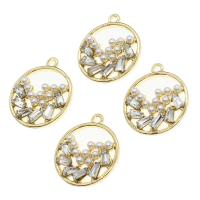 Zinc alliage strass Pendants, alliage de zinc, avec perle, Rond, avec strass, doré, 24x21x4mm, Vendu par PC