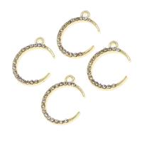 Zinc alliage strass Pendants, alliage de zinc, lune, avec strass, doré, 19x15x2mm, Vendu par PC