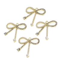 Zinc Alloy Bowknot Pendants with pearl with rhinestone golden Sold By PC