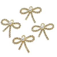 Zinc Alloy Bowknot Pendants with pearl with rhinestone golden Sold By PC