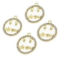 Zinc alliage strass Pendants, alliage de zinc, Rond, avec strass, doré, 21x18x2mm, Vendu par PC