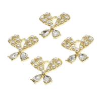 Zinc Alloy Rhinestone Pendler, med perle, Butterfly, med rhinestone, gylden, 19x19x5mm, Solgt af PC