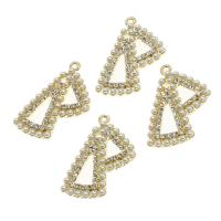 Zinc Alloy Rhinestone Pendants with pearl Triangle with rhinestone golden Sold By PC