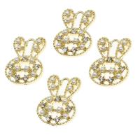 Zinc alliage strass Pendants, alliage de zinc, avec perle, lapin, avec strass, doré, 21x16x4mm, Vendu par PC