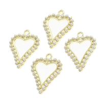 Zinklegering Hart Hangers, Zinc Alloy, met parel, gouden, 25x30x3mm, Verkocht door PC