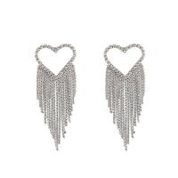 Faisean Fringe Earrings, Sinc Alloy, do bhean & le rhinestone, airgid, 90mm, Díolta De réir PC