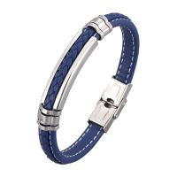 Mikrofaser PU Armband, silberfarben plattiert, unisex & verschiedene Größen vorhanden & gewebte Muster, blau, frei von Nickel, Blei & Kadmium, 8x5mm, verkauft von PC