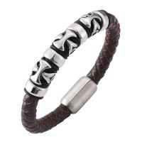 Leer Armband, met Roestvrij staal, silver plated, uniseks & verschillende grootte voor keus & geweven patroon, bruin, nikkel, lood en cadmium vrij, 8mm, Verkocht door PC