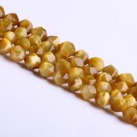 Tiger Eye Beads, Runde, Star Cut Faceted & du kan DIY, gul, Solgt Per 38 cm Strand