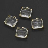 Sinkkiseos tekojalokivi riipukset, kanssa Clear Quartz, Square, kasvot, kultainen, 15x15x7mm, Myymät PC