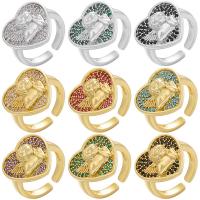 Cubique anneau en laiton Circonia Micro Pave, coeur, Placage, Réglable & pavé de micro zircon & pour femme, plus de couleurs à choisir, 21.50x18.50mm, 5PC/lot, Vendu par lot