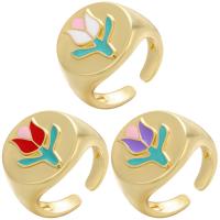 Messing Manchet Finger Ring, gold plated, Verstelbare & voor vrouw & glazuur, meer kleuren voor de keuze, 22x19mm, 5pC's/Lot, Verkocht door Lot