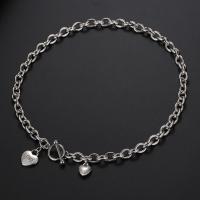 Titan stål halsband, Hjärta, polerad, Unisex & olika storlek för val & oval kedja, silver, 7.7x13.9x14.9x17.1x17.8x21mm, Säljs av PC