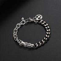 Titanium teräksen rannerenkaan, Titanium Steel, kiiltävä, Tilkkutäkki & Unisex & erikokoisia valinnalle & Curb Chain & ovaalin ketjun, hopea, 8.70x6.40x7.80mm, Myymät PC