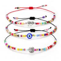 Bracelet Evil Eye bijoux, chalumeau, avec Seedbead & corde de cire & alliage de zinc, Placage, Extensible & unisexe & styles différents pour le choix, plus de couleurs à choisir, Longueur Environ 11 pouce, Vendu par PC