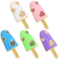 Messing hangers, Ice Cream, gold plated, micro pave zirconia & glazuur, meer kleuren voor de keuze, 10.50x25mm, Gat:Ca 2.5mm, 5pC's/Lot, Verkocht door Lot