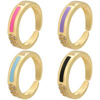 Cubique anneau en laiton Circonia Micro Pave, Placage de couleur d'or, Réglable & pavé de micro zircon & pour femme & émail, plus de couleurs à choisir, 21x4.80mm, Trou:Environ 1.5mm, Diamètre intérieur:Environ 17mm, 5PC/lot, Vendu par lot